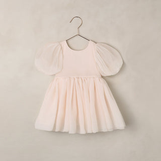 Noralee Sofia Dress - Blush Blush pink dress on a hanger against a beige wall