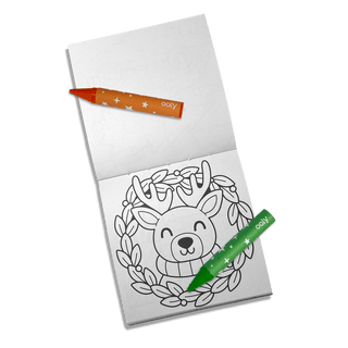 Ooly Carry-Along! Frosty Fun coloring book and crayon set with winter-themed pages and 10 crayons