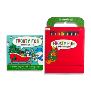 Ooly Carry-Along! Frosty Fun coloring book and crayon set with winter-themed cover and 10 crayons