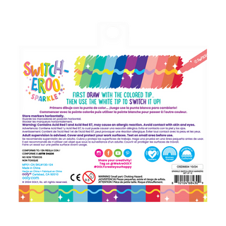 OOLY Switch-Eroo Sparkle glittery color-changing markers, set of 12, packaging back view