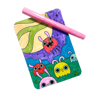 OOLY Undercover Art Monster Aliens hidden pattern coloring activity art cards, colored monster alien designs