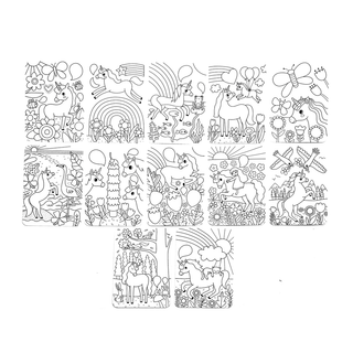 OOLY Undercover Art Unicorn Friends hidden pattern coloring activity art cards, uncolored unicorn designs