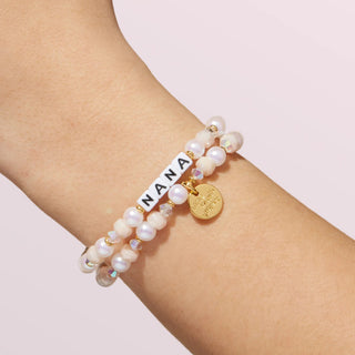 Little Words Project Nana bracelet featuring engraved word design, silver-tone metal bracelet with delicate chain and charm.