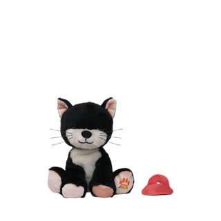 Olli Ella Binky Kitten Kit - Black & White
Black and white cat-shaped plush toy with a red toy attached on a white background