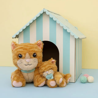Olli Ella Binky Kitten Koda - Ginger
Olli Ella Dinkums Cat Binx - Ginger
Stuffed cat with a striped pet house on a light blue background