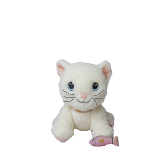 Olli Ella Dinkums Cat Lux - White
White plush cat toy with a pink fish on a white background