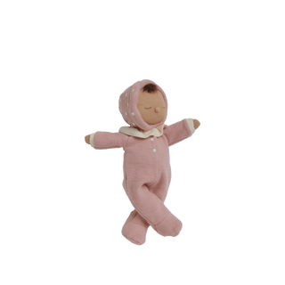 Olli Ella Dozy Dinkums - Toadstool Pip - Pink
Plush baby doll in a pink outfit on a black background