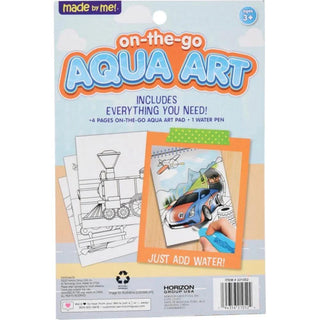 On The Go Aqua Art - Cars
Horizon Lineup Sea's 'Made by Me!' On-the-Go Aqua Art coloring pad in its retail packaging. The package contains 4 pages of on-the-go coloring with a car illustration and includes a water pen.