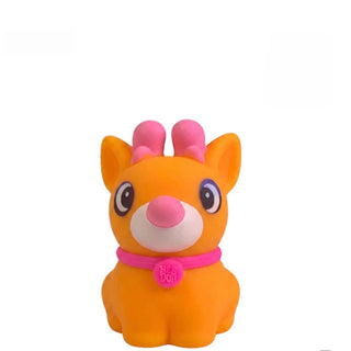 Orange NeeDoh Squishmas Squisher the Reindeer 
An orange cartoon deer-shaped bath toy with pink accents, featuring the NEE DOH logo above it on a plain white background.