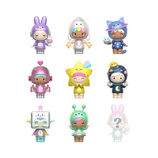 Tomy Momiji Out of This World stuffed animal doll with colorful space-themed design and expressive face.