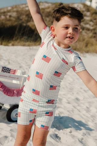 All American In My Jammers two-piece pajama set featuring patriotic print and comfortable fabric, perfect for lounging and sleep.