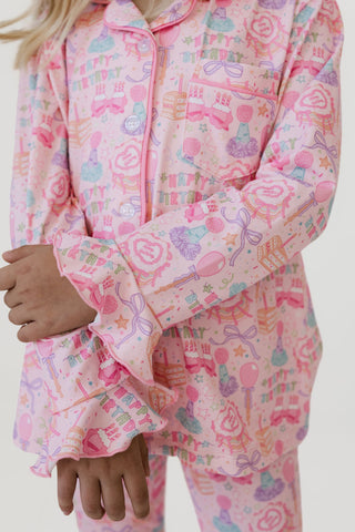 In My Jammers Girl's Long Sleeve Ruffle Flare Set - Birthday Girl