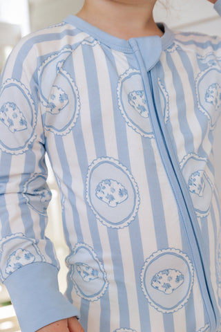 In My Jammers floral seashell zipper romper pajamas featuring a colorful seashell and floral pattern on soft fabric.