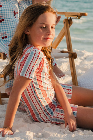 In My Jammers Heritage Stripe two-piece pajama set featuring a comfortable, stylish striped top and matching bottoms.