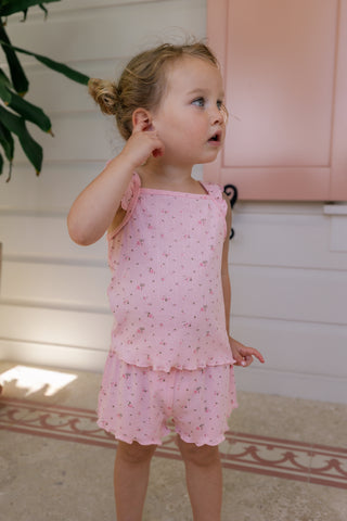 Pink In My Jammers Pointelle Tank Short Set with sleeveless top and matching shorts, comfortable and stylish for casual wear.