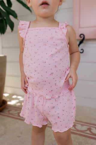 Pink In My Jammers Pointelle Tank Short Set featuring a sleeveless tank top and matching shorts with a delicate pointelle knit detail.