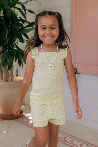 Yellow In My Jammers pointelle tank and short set, casual outfit with a lightweight, breathable fabric and relaxed fit.