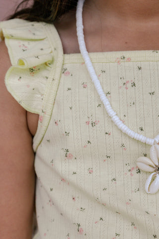 Yellow In My Jammers Pointelle Tank Short Set featuring a sleeveless tank top and matching shorts with a delicate pointelle knit pattern.