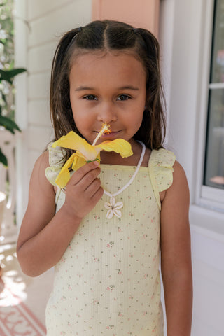 Yellow In My Jammers pointelle tank and short set with a relaxed fit, featuring delicate knit detailing and casual style.