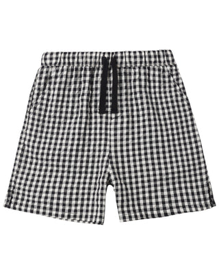 Black check Rylee & Cru Perry shorts laid flat, showing the stylish pattern and comfortable fit for kids' casual wear.
