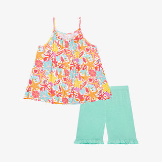 Posh Peanut Sandy Spaghetti Top & Ruffled Short Set, Posh Peanut, Posh Peanut, Posh Peanut Spaghetti Top & Ruffled Short Set, PPSS23, Sandy, Spaghetti Top & Ruffled Short Set, 2pc Set - Basic