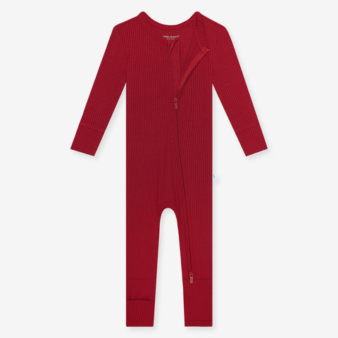Posh Peanut Dark Red Solid Ribbed Convertible One Piece, Posh Peanut, All Things Holiday, cf-size-0-3-months, cf-size-12-18-months, cf-size-18-24-months, cf-size-3-6-months, cf-size-6-9-month