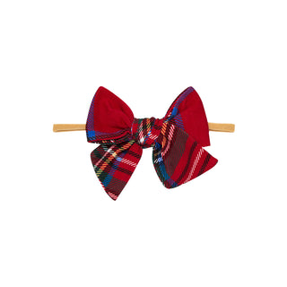 Posh Peanut Nylon Headband - Red Tartan Plaid
Red plaid hair bow on a white background
