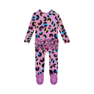 Posh Peanut Electric Leopard Ruffled Zippered Footie