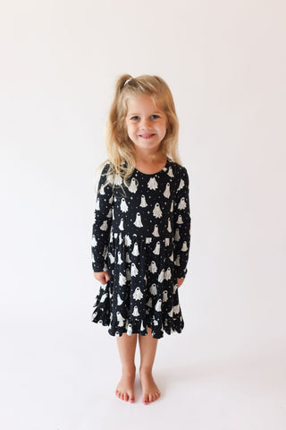 Posh Peanut, Posh Peanut Ghostly Long Sleeve Ruffled Twirl Dress - Basically Bows & Bowties