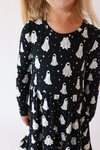 Posh Peanut, Posh Peanut Ghostly Long Sleeve Ruffled Twirl Dress - Basically Bows & Bowties