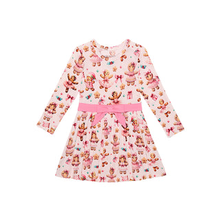 Posh Peanut Bow Twirl Bodysuit Dress- Ginger Posh
Pink dress with teddy bear pattern on a white background