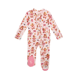 Posh Peanut Ruffled Zippered Footie - Ginger Posh
Pink baby onesie with teddy bear pattern on a white background