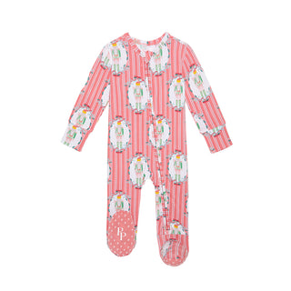Posh Peanut Footie Zippered One Piece - Sable
Baby onesie with Christmas tree and reindeer pattern on a white background
