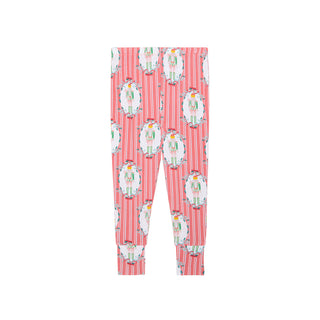 Posh Peanut Classic Pajama Set - Sable
Red leggings with white snowman pattern on a white background