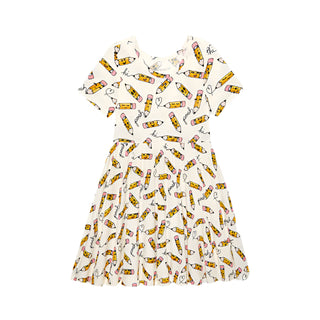 Posh Peanut Posh Pencils Ruffled Twirl Dress Dress with pencil pattern on a white background