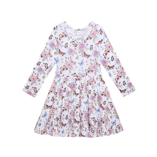 Posh Peanut Ruffle Twirl Dress - Mariselle
Floral and butterfly patterned dress on a white background