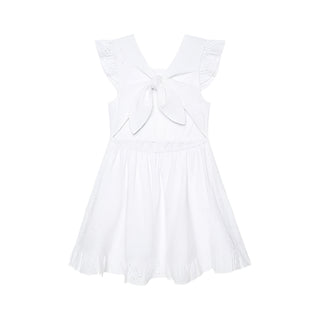 Posh Peanut Optical White Eyelet Tie Back Ruffled Twirl Dress