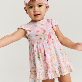 Posh Peanut Ruffled Twirl Bodysuit Dress - Rose Dreams