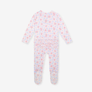 Posh Peanut Laney footie with ruffled zippered design, soft fabric, and adorable style for babies.