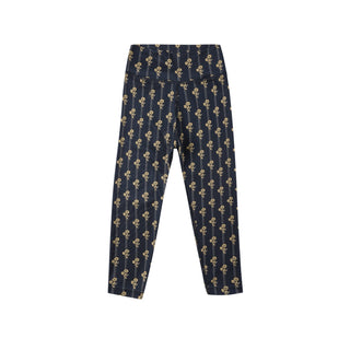 Play by Rylee & Cru Basic Legging - Vintage Bloom Navy pants with gold floral pattern on a white background