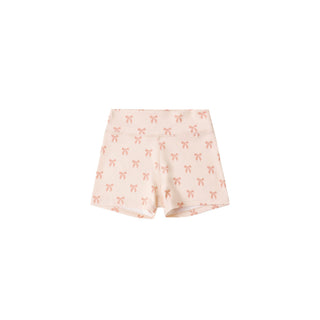 Pink Rylee & Cru Play Shortie Shorts with bows, featuring a soft fabric and cute design for kids.