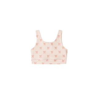 Pink Play by Rylee & Cru Swift Sports Bra with bow detail, lightweight and supportive athletic bra for activewear.