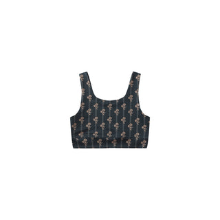 Play by Rylee & Cru Swift Sports Bra - Vintage Bloom Navy tank top with floral pattern on a white background