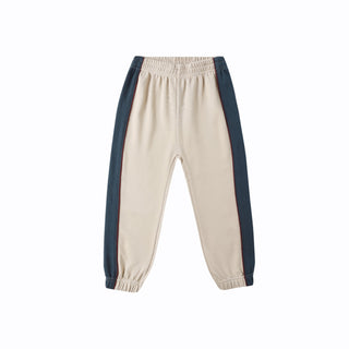 Play by Rylee & Cru Paneled Sweatpant - Stone Beige sweatpants with navy side stripes on a white background