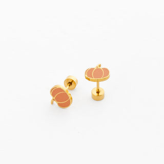 Pip Pop Post Earrings - Pumpkin
Gold pumpkin-shaped earrings on a white background