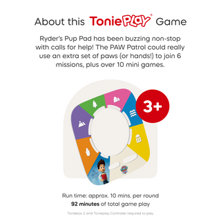 Tonieplay PAW Patrol: Adventure Bay Rescue Heroes Game
ToniePlay game packaging with colorful design and text about the game's features.