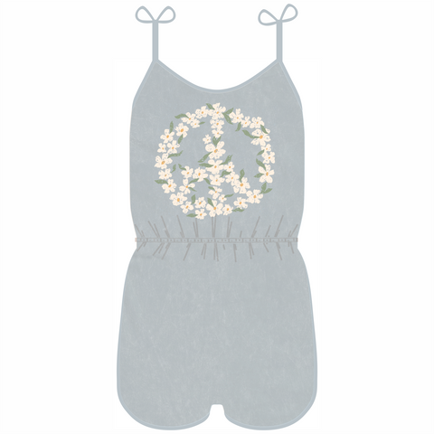 Tiny Whales Peace Flowers Mineral Denim Romper