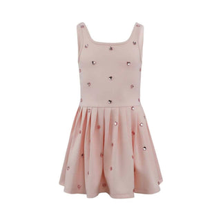 Peach Lola & The Boys Heart Scuba Tennis Dress displayed on a hanger with a playful heart pattern and fitted style.