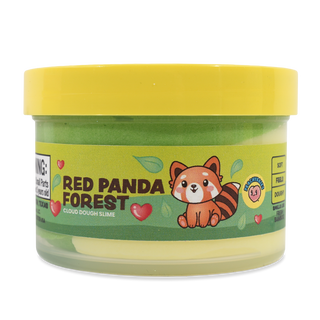 Peachybbies Cloud Slime - Red Panda Forest
A jar of Red Panda Forest Cloud Dough Slime by Sweet Tooth Studio, featuring a bright yellow lid and a green label with a cartoon red panda illustration.