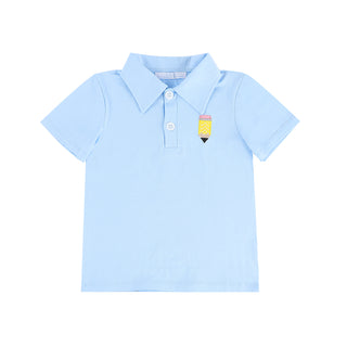 City Beautiful Pencil Polo
Light blue polo shirt with a pencil-shaped badge on a white background